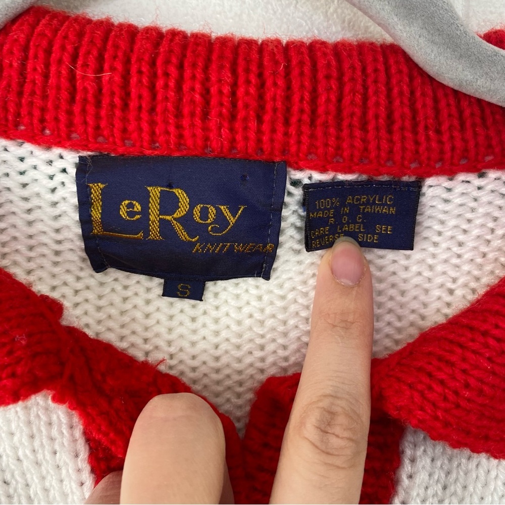 Vintage Leroy Sweater Christmas Reminder Santa Knit Collared Acrylic Size Small - Picture 3 of 9